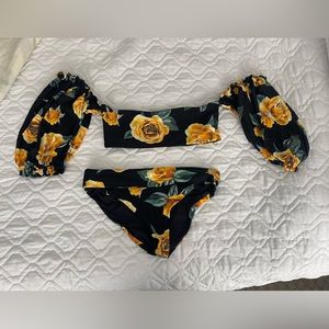 WeWoreWhat x Onia Ravello Roses Floral Puff Sleeve Bikini Top and Bottom